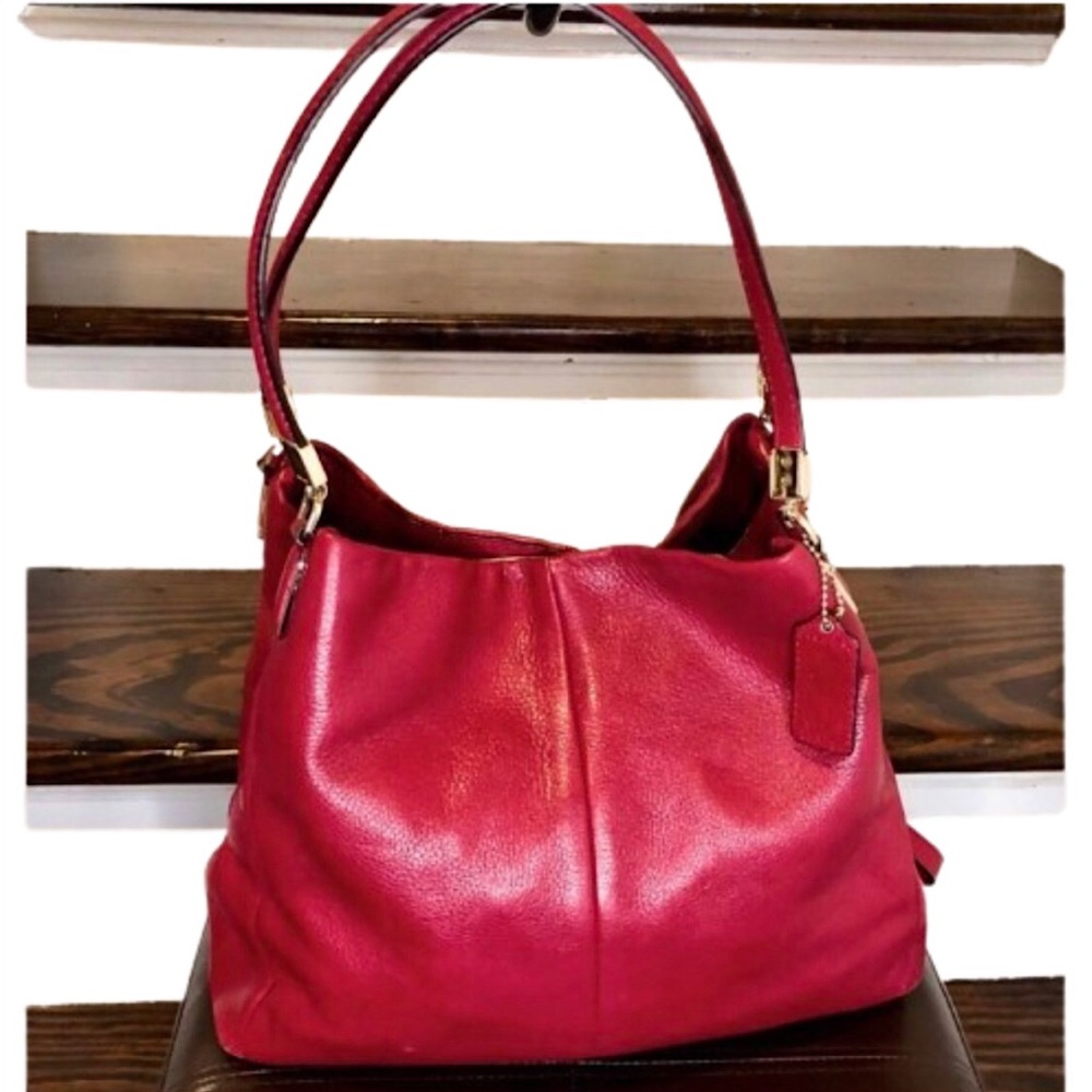 COACH Madison Phoebe Tumbled Red Leather Copper Lining 3 Section Shoulder Bag